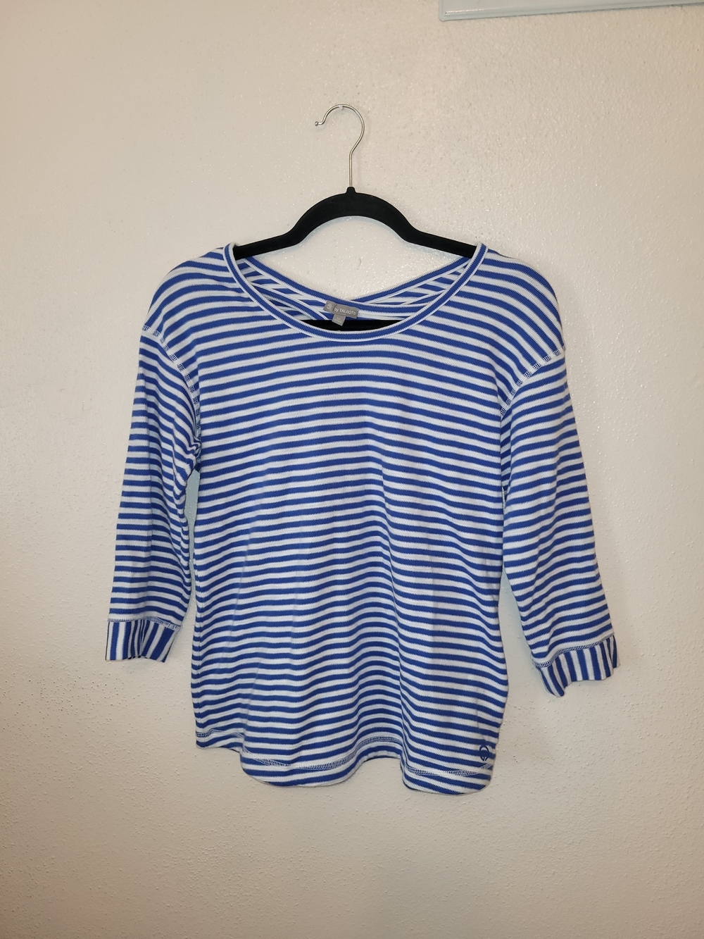 T By Talbots Blouse Womens S Striped Blue & White 3/4 Sleeve Top Cotton